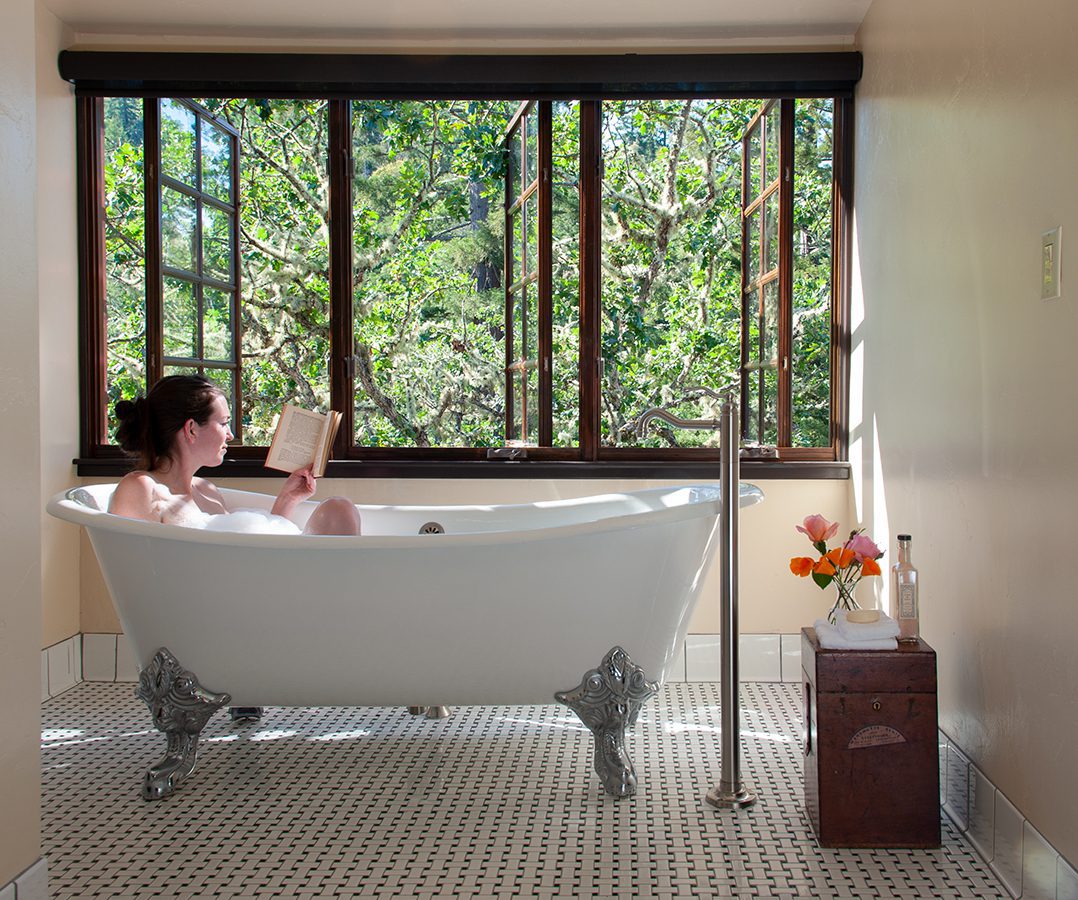 banner image is of Woman reading in a tub